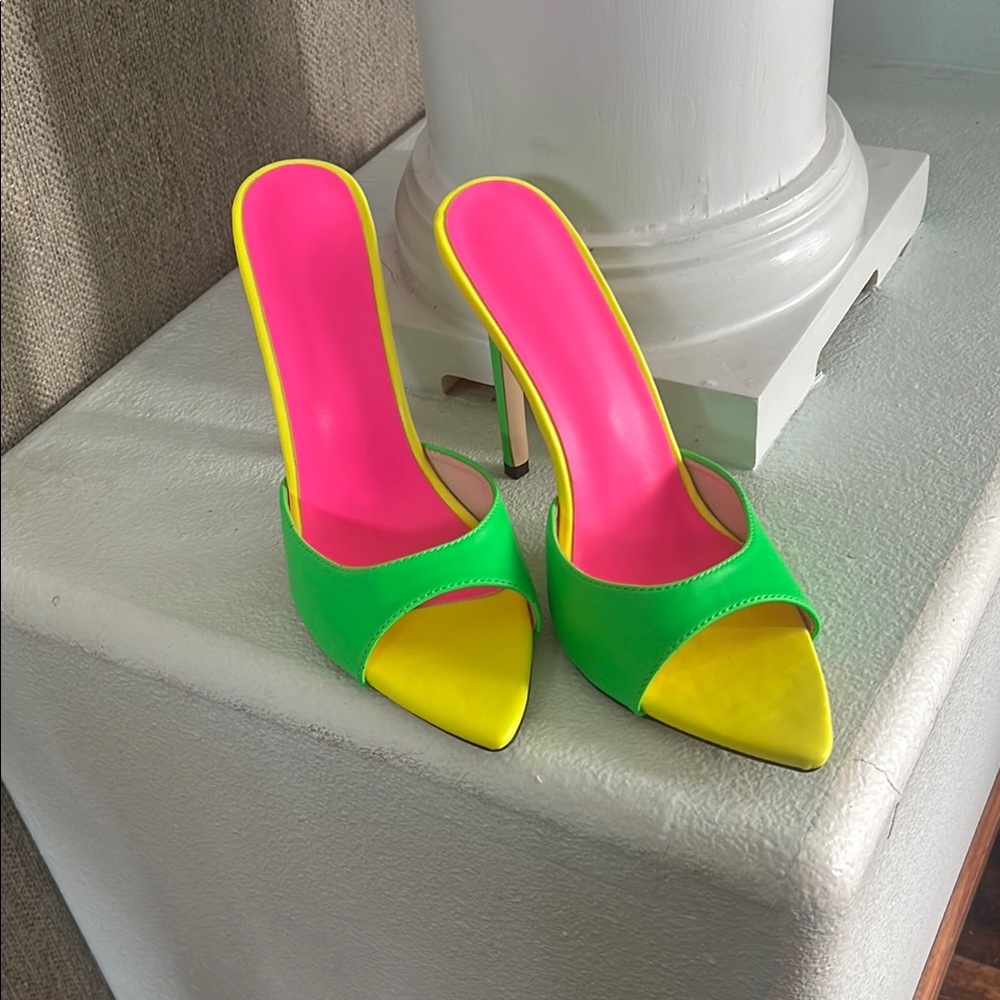Vibrant Green and Pink Women's Heels